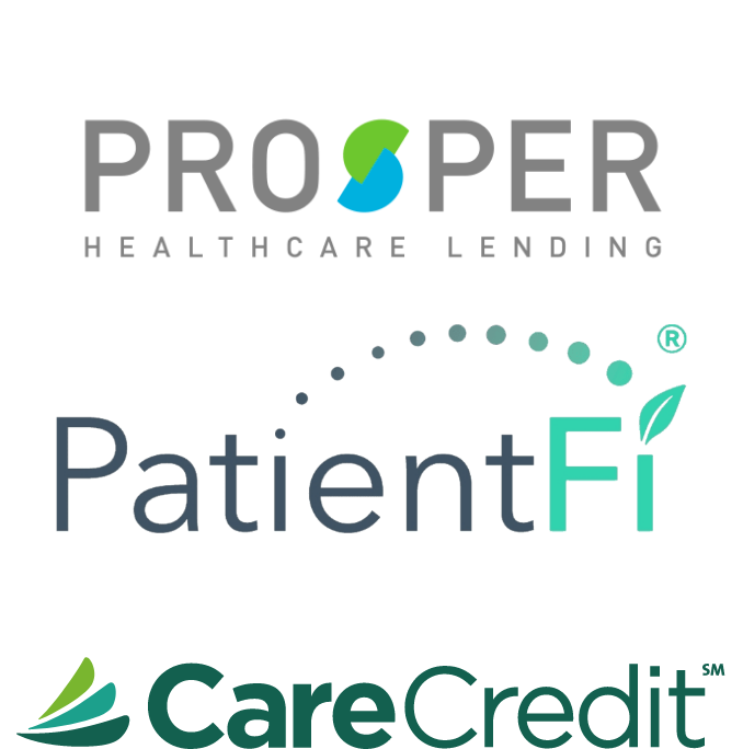 Financing Logos including Prosper Healthcare Lending, PatientFi, and CareCredit