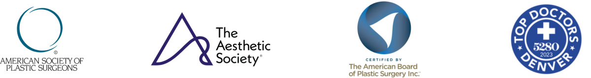 Logos for American Society of Plastic Surgeons, The Aesthetic Society, The American Board of Plastic Surgery Inc. and Top Doctors Denver