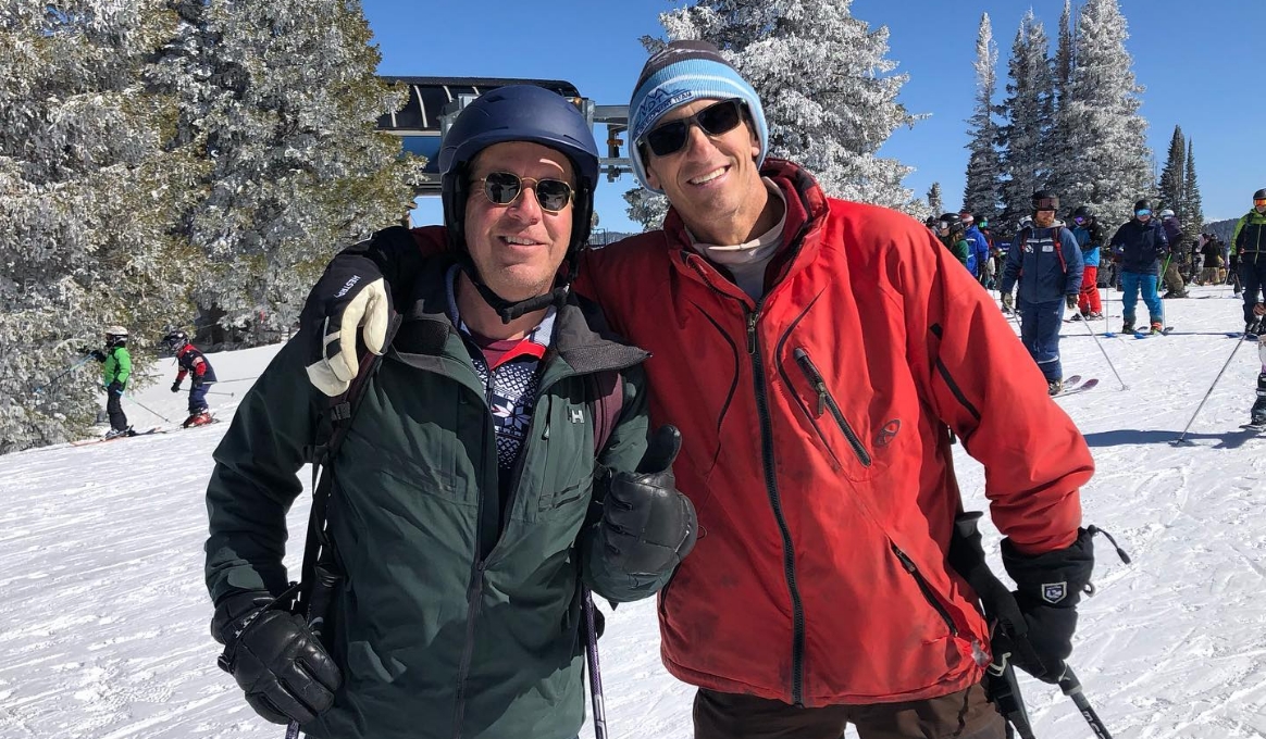 Dr. Steinwald on a ski trip wearing full snow gear