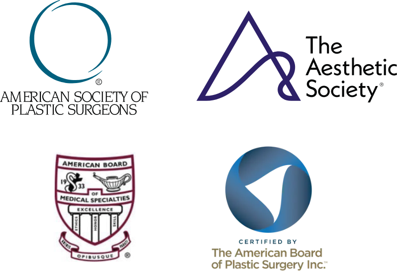 Logos for American Society of Plastic Surgeons, The Aesthetic Society, American Board of Medical Specialties and The American Board of Plastic Surgery Inc.