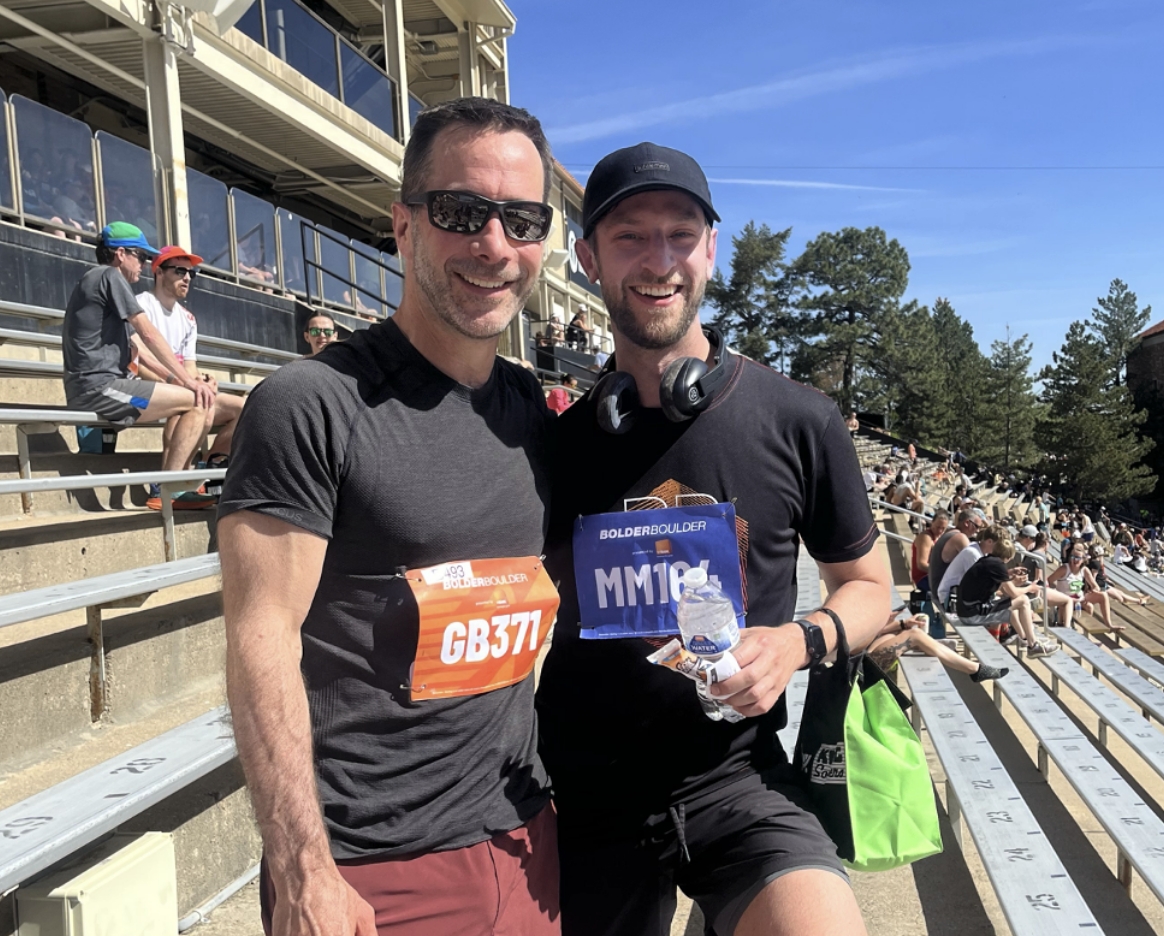 Dr. Wolfe and Freeman at the Boulder Boulder ½ Marathon